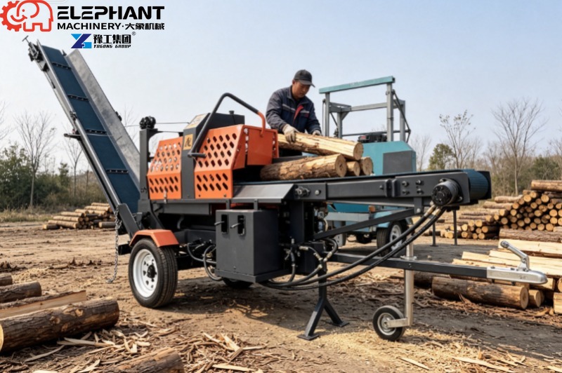 유압식 통나무 분할기, 25톤 통나무 리프트 장착, 헤 - Heavy Equipment Handling 리뷰 및 가격